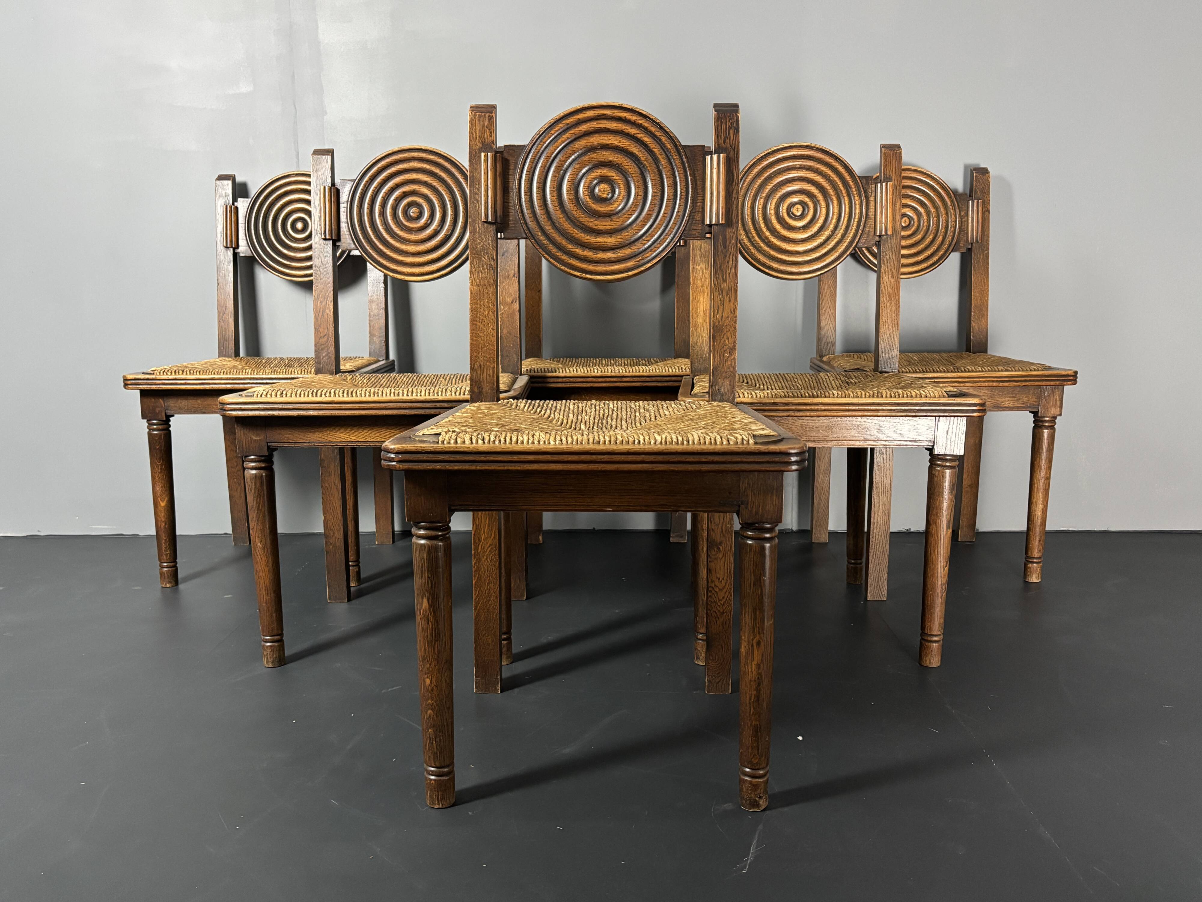 6 Farmhouse wood turned rush dining chairs