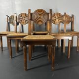 6 Farmhouse wood turned rush dining chairs