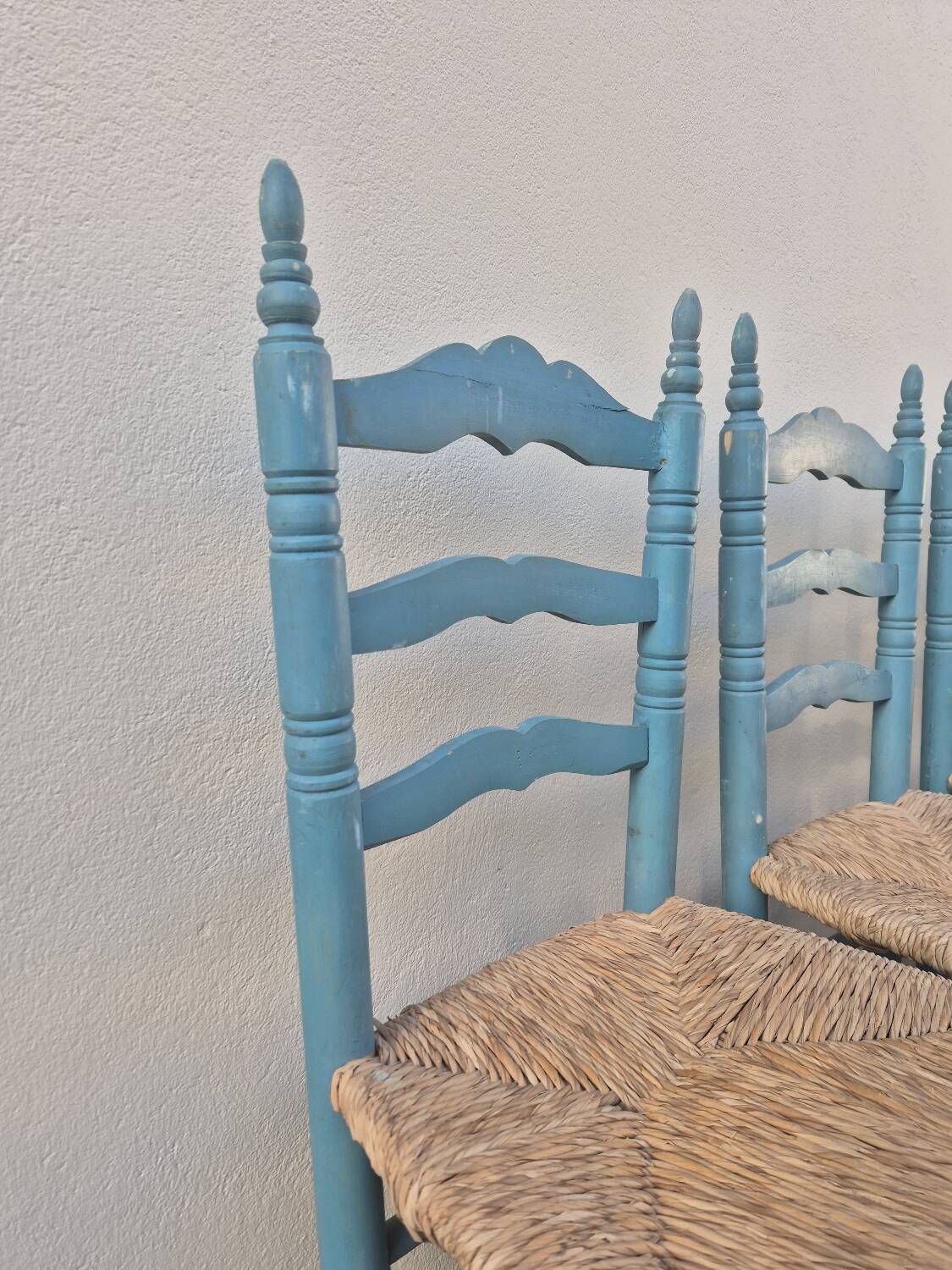 Set of 4 Provencal style straw chairs, old country house