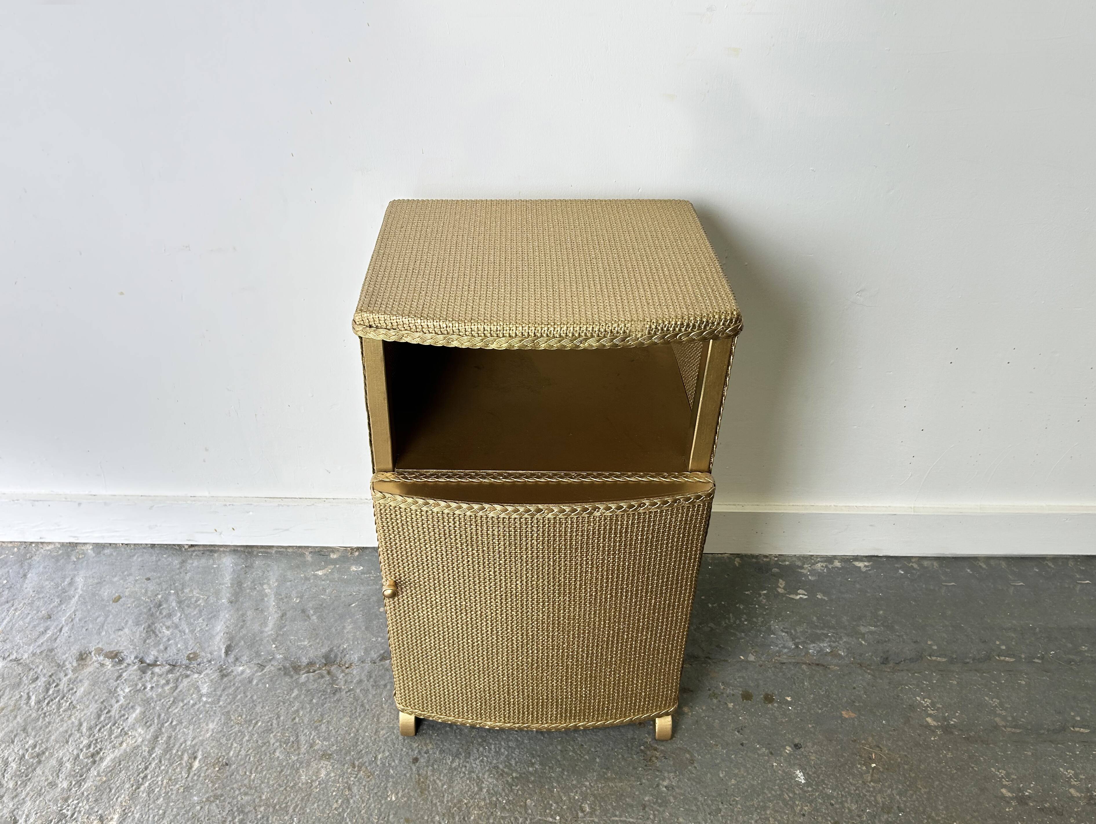 Vintage Lloyd Loom bedside cabinet champagne gold woven fibre 1930s-50s