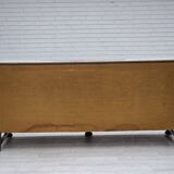 1960s, Danish 3-seater sofa, beige/brown furniture fabric, carved oak wood.