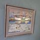 Mid-century modern "the dock" swedish seascape oil painting, framed