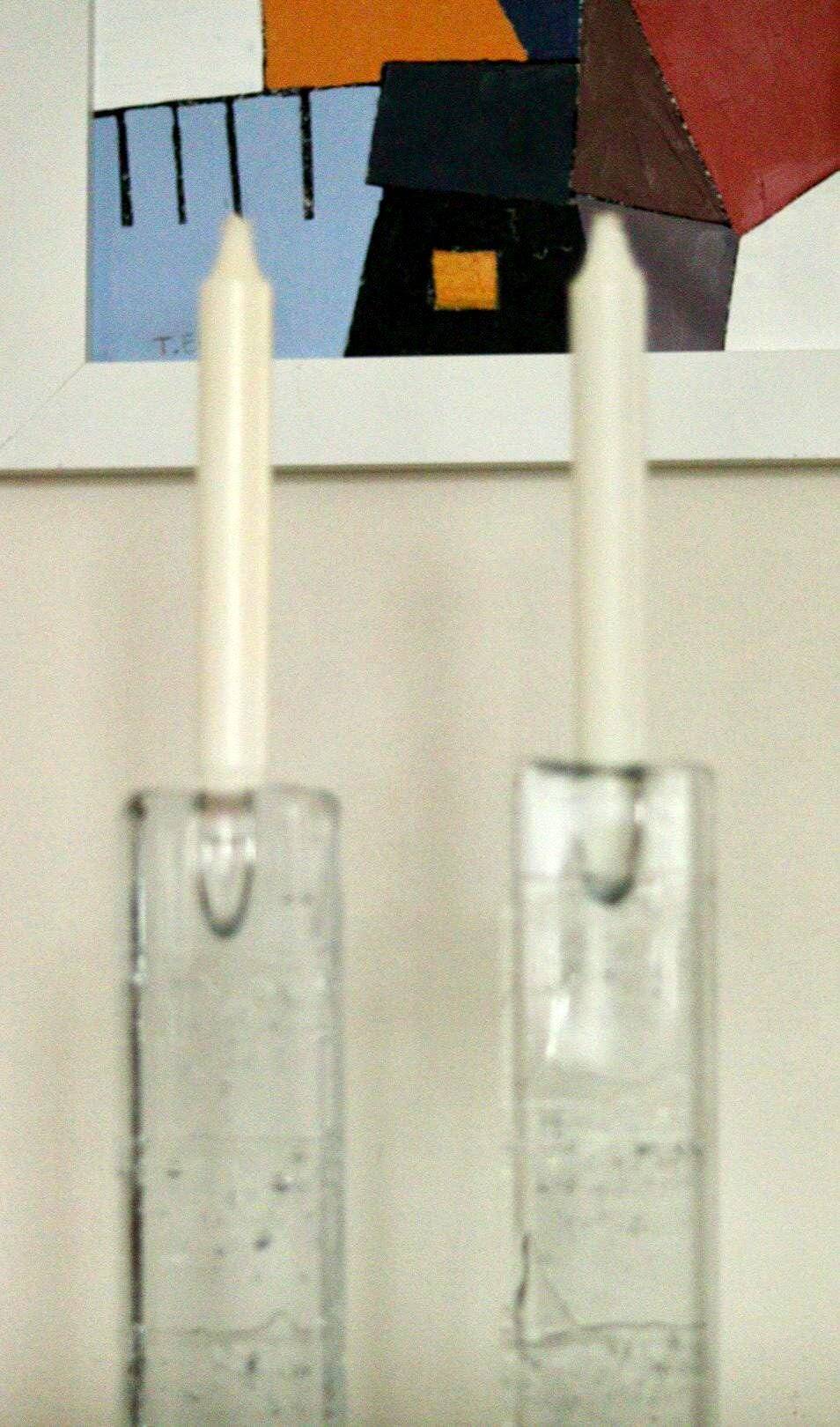 Pair Of Solid Glass Candlesticks "Arkipelago" From ittala Finland