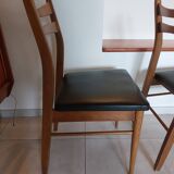 5 Scandinavian style chairs, wood and black faux leather.