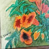 Gouache on panel bouquet of bigognes signed