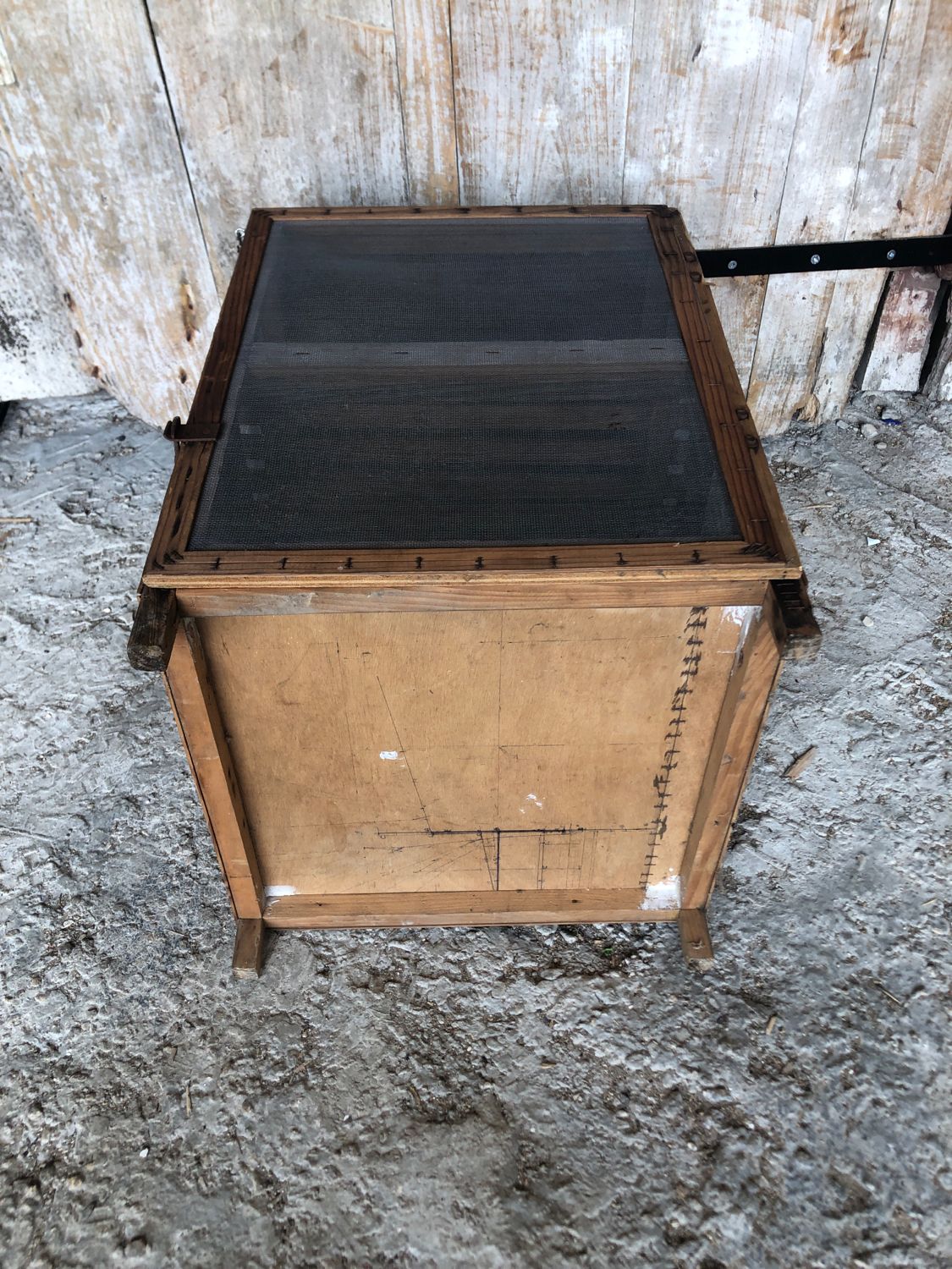 Old wooden pantry cabinet and mesh & vintage metal handle
