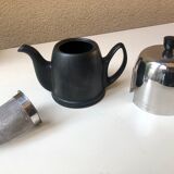 Guy Degrenne salam calorifuge teapot 4 ceramic cups - vintage chrome 70