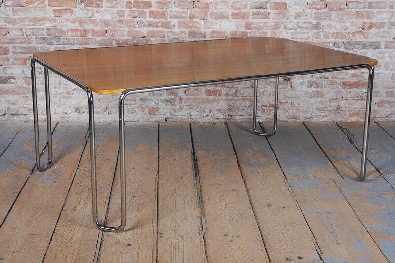 Bauhaus Dining Table, attributed to R. Slezák, Chrome, Polished Oak, Czech, 1930s