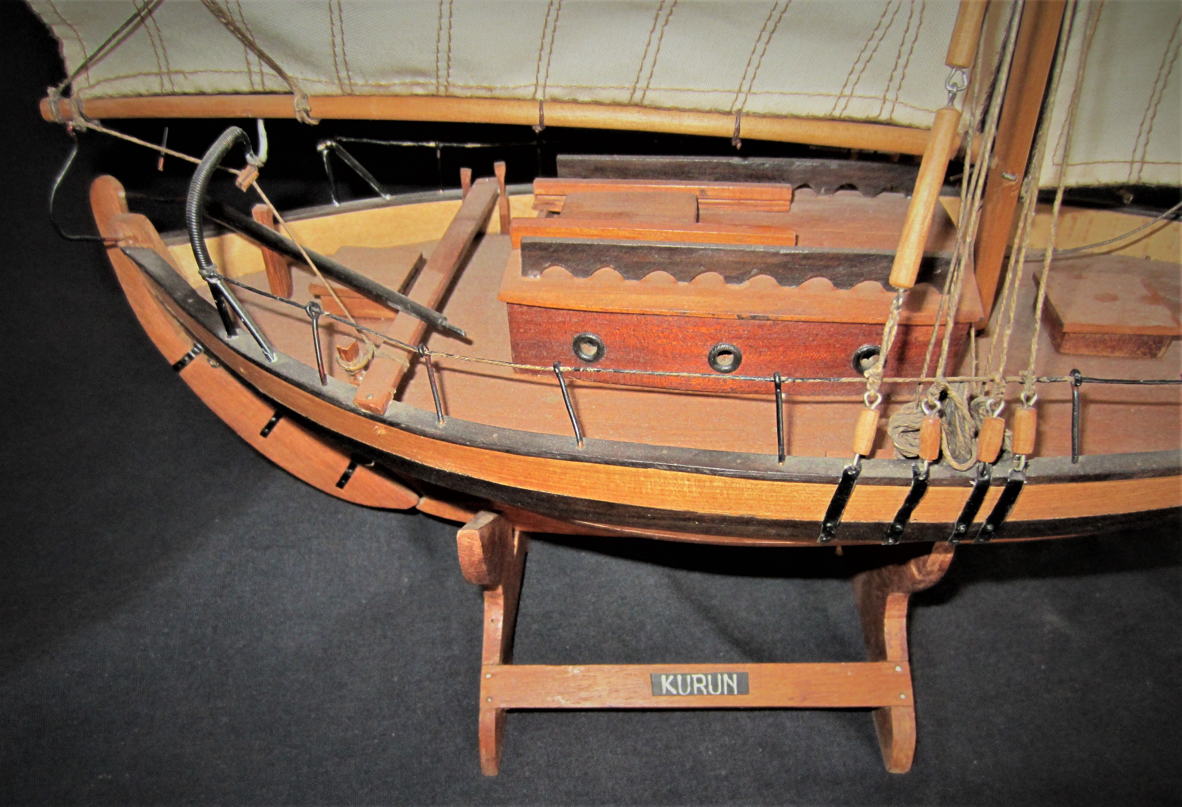Wooden model of JY Toumelin's Kurun sailboat in Calais
