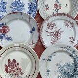 6 Antique earthenware dessert plates, matching patterns