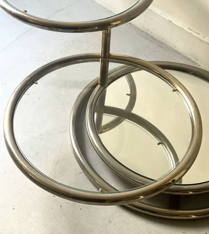 Removable coffee table in chrome, glass & mirror by Milo Baughman, design 1970.