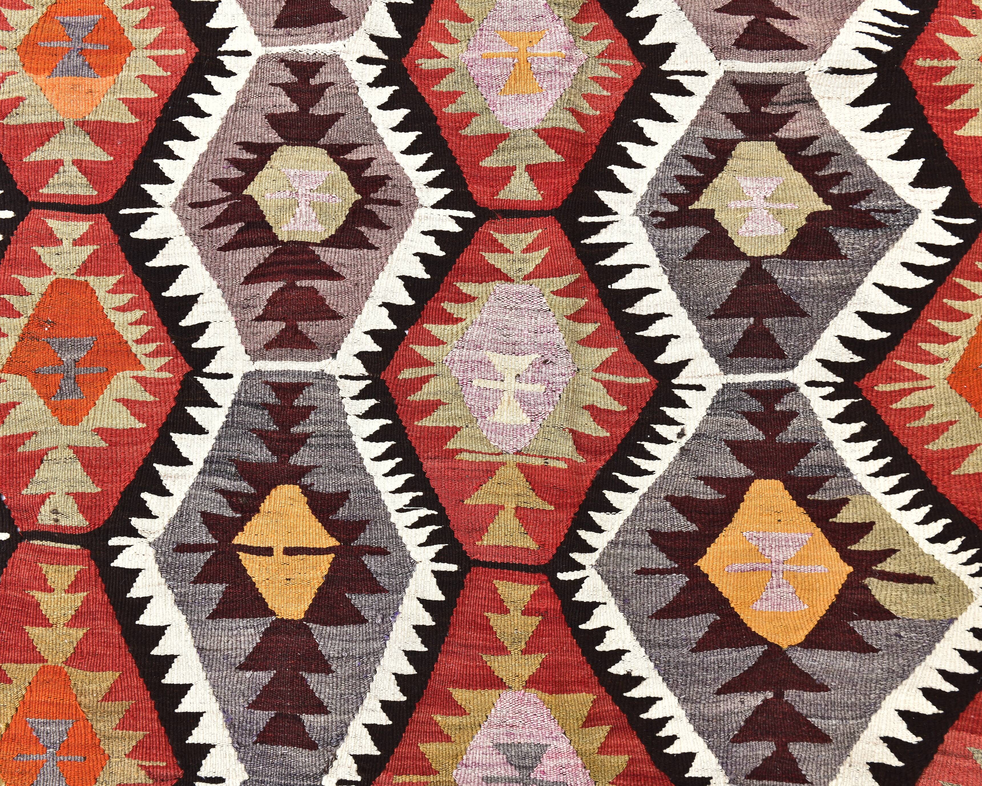 4x10 Red Green Tribal Kilim Rug 130x295Cm