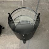 Postmodern German side tables in rolling metal and glass by D-Tec, 1980s, set of 2.