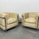 White leather club chairs LC2 by Le Corbusier for Cassina