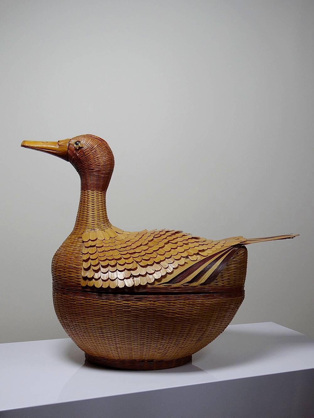 Large bamboo duck box, woven rattan, vintage Shanghai Handicrafts China