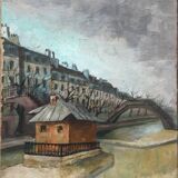 HST painting "Lock of the Canal St Martin" Paris around 1950 - Ecole de Paris