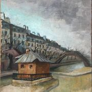 Tableau hst "ecluse du canal st martin" paris vers 1950 - ecole de paris