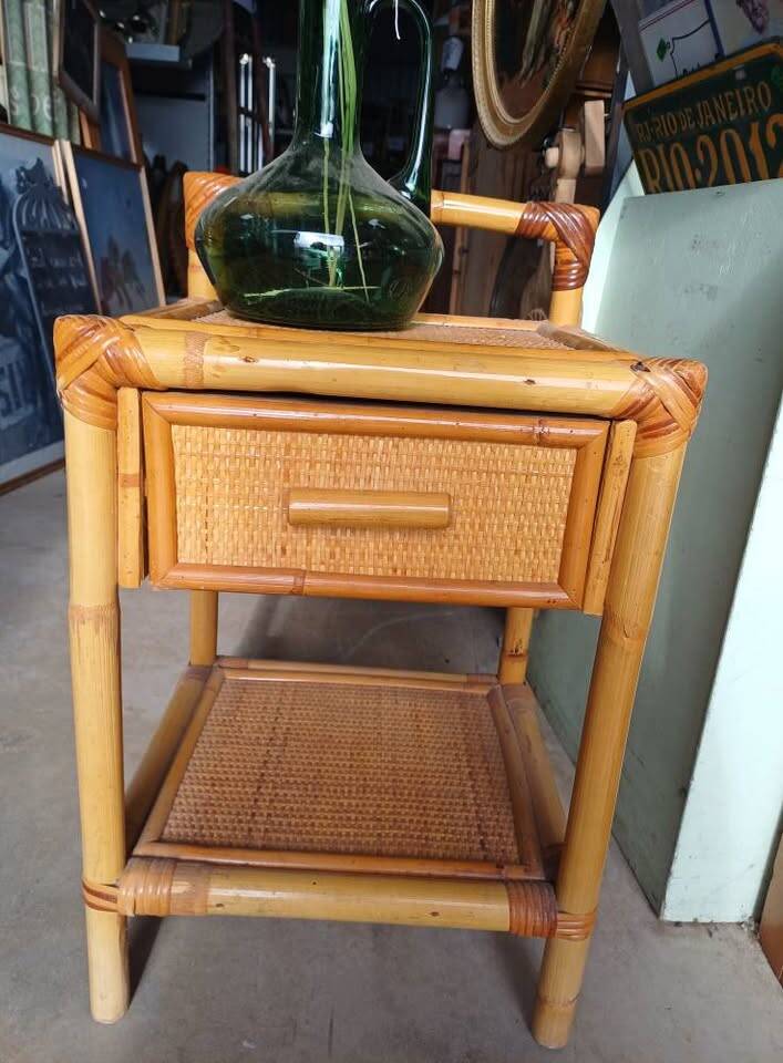 Vintage rattan bedside table