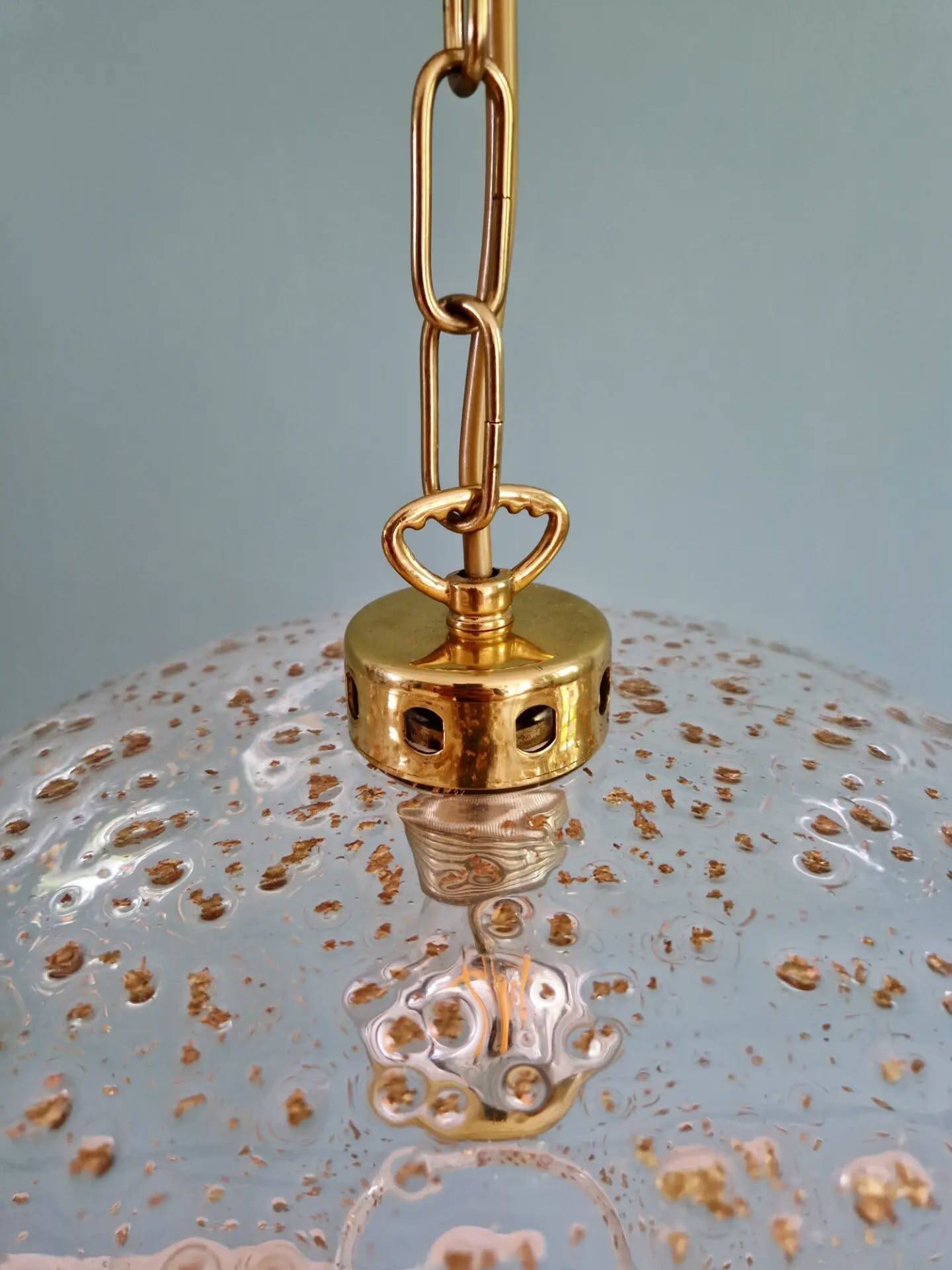 Large vintage glass pendant light, with gold inclusions, 1970.