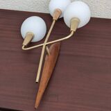 Applique vintage maison Lunel laiton Teck & Opaline 1950-60