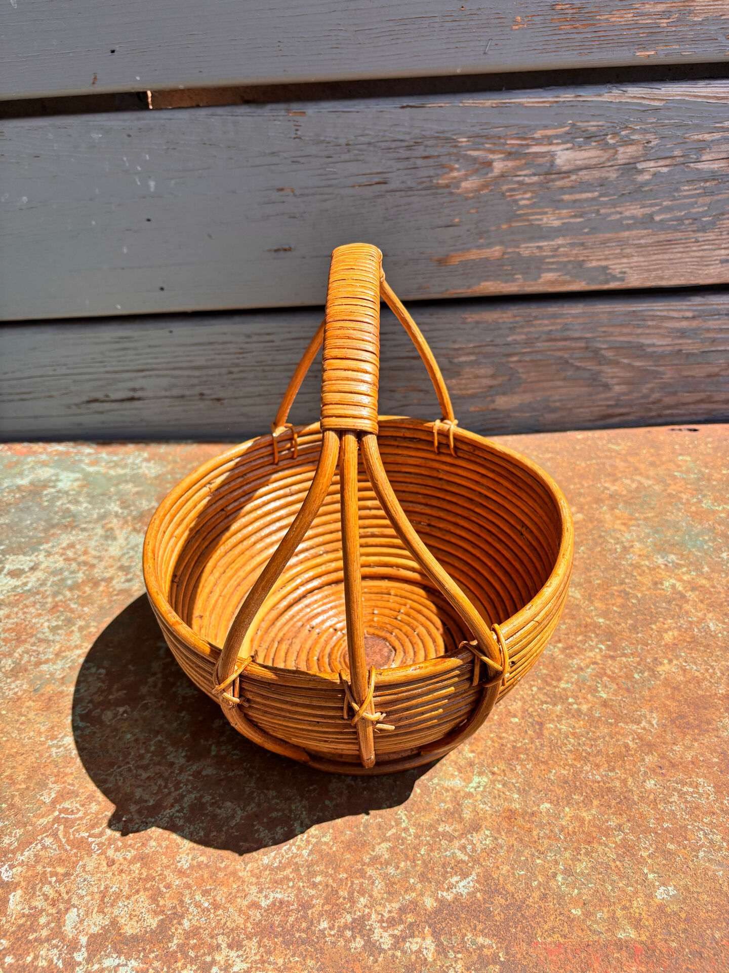Rare wrapped rattan basket, in the style of Gabriella Crespi / Vivai del Sud.