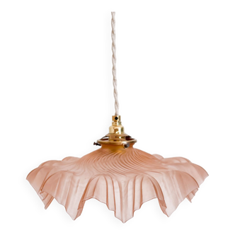 Old pendant lamp in opaline and brass