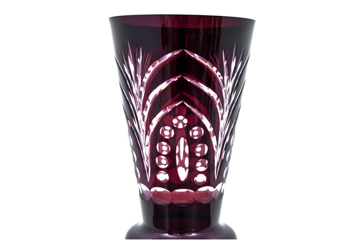 Maroon crystal vase, Poland, 1970s