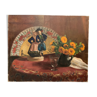 Oil on canvas still life breton