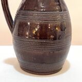 Antique Brutalist brown stoneware pitcher pot from Berry vintage carafe