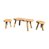 Vintage brutalist coffee table 70 and its 2 stools