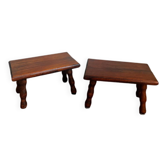 Duo of small benches, stools, wooden footrests from the 1950s