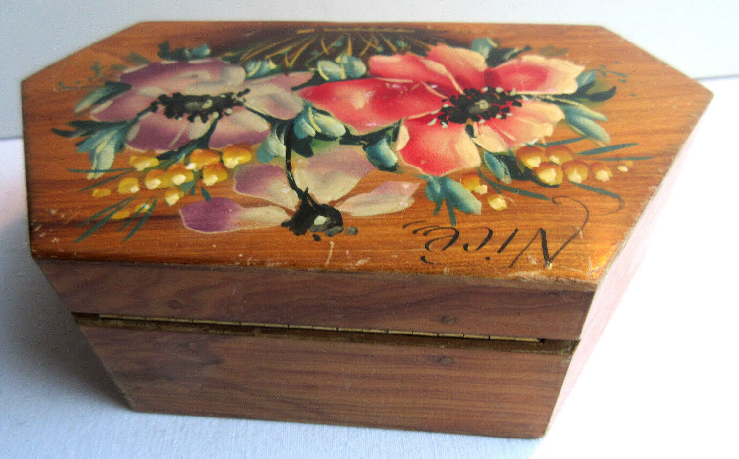 Art Deco jewellery box painted olive wood from Mimosa and Anémones, NICE