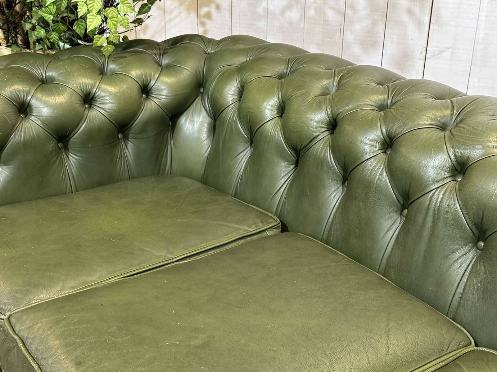 Chesterfield leather 3-seater sofa with mahogany legs - English craftsmanship