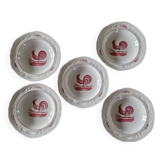 Henriot à Quimper - Série de 5 assiettes creuses (à soupe) - A décor de coq rose