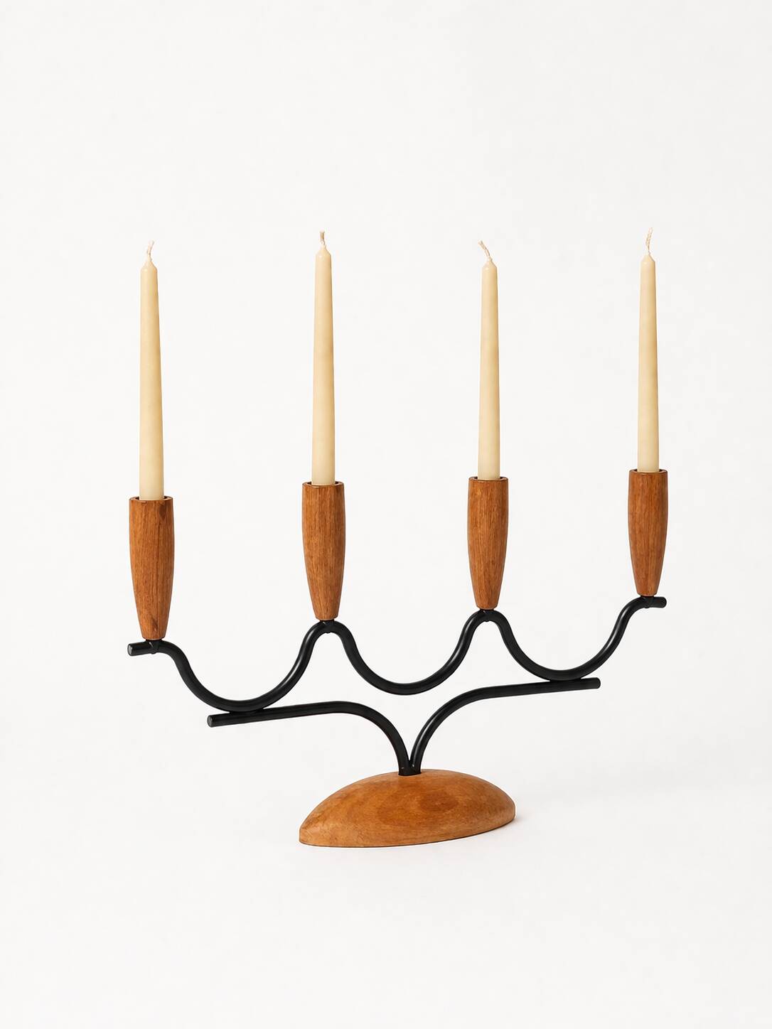 Chandelier Candelabre Mid-Century en Teck et Métal Noir – Design Danois