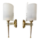Pair of gold steel wall lamps, plexi and pleated plastic shades 60s-70s