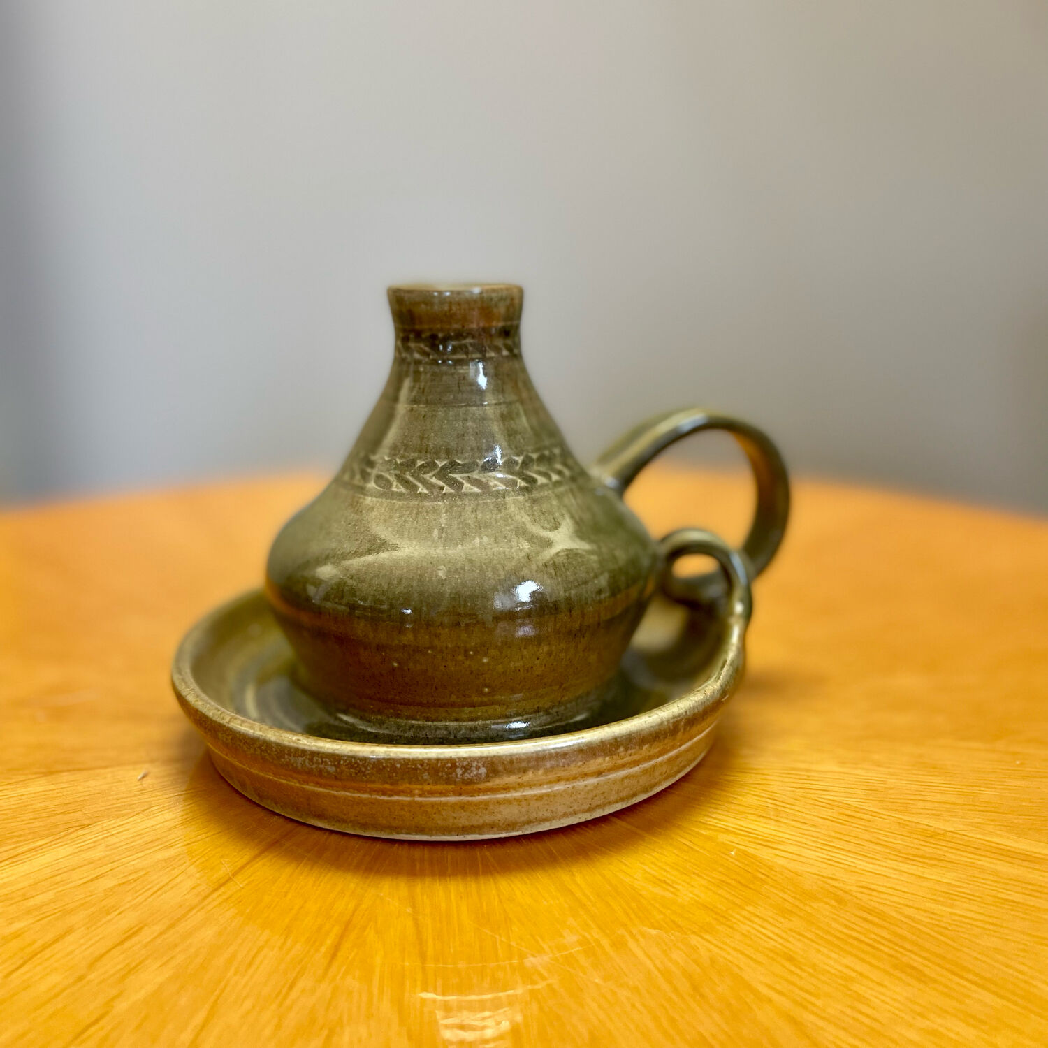 Pair of vintage glazed stoneware candle holders