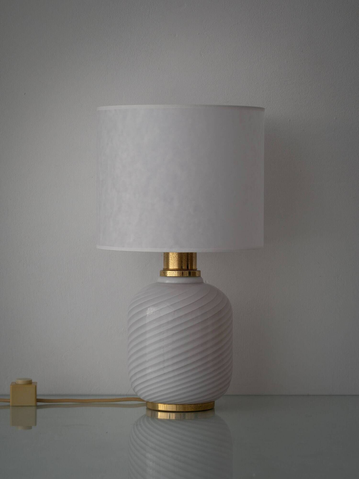 Murano Glass Table Lamps from the 1970s, White Opaline and Brass
