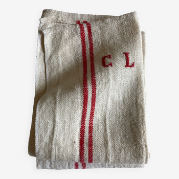 Pair of new old hemp tea towels embroidered CL