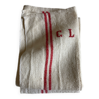 Pair of new old hemp tea towels embroidered CL