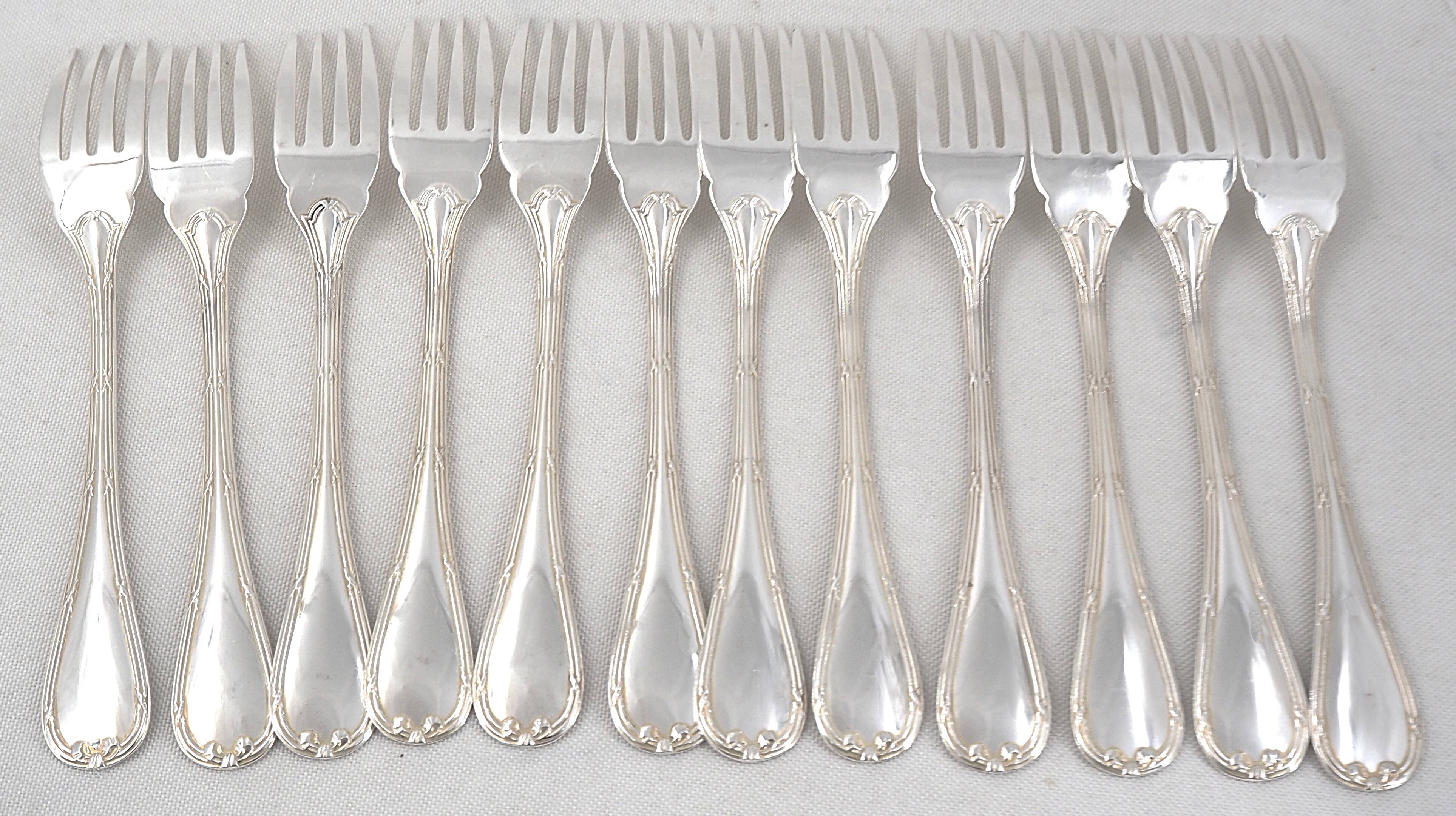 Christofle Ruban 12 fish cutlery sets 24 pieces silver-plated excellent condition