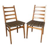 Paire de chaise salle à manger bois & tissu rayé vintage années 70