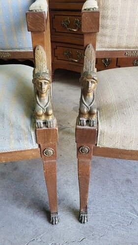 Paire de fauteuils en noyer style Empire retour d'Égypte