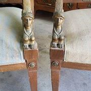 Pair of walnut armchairs in Empire style, Egyptian revival.