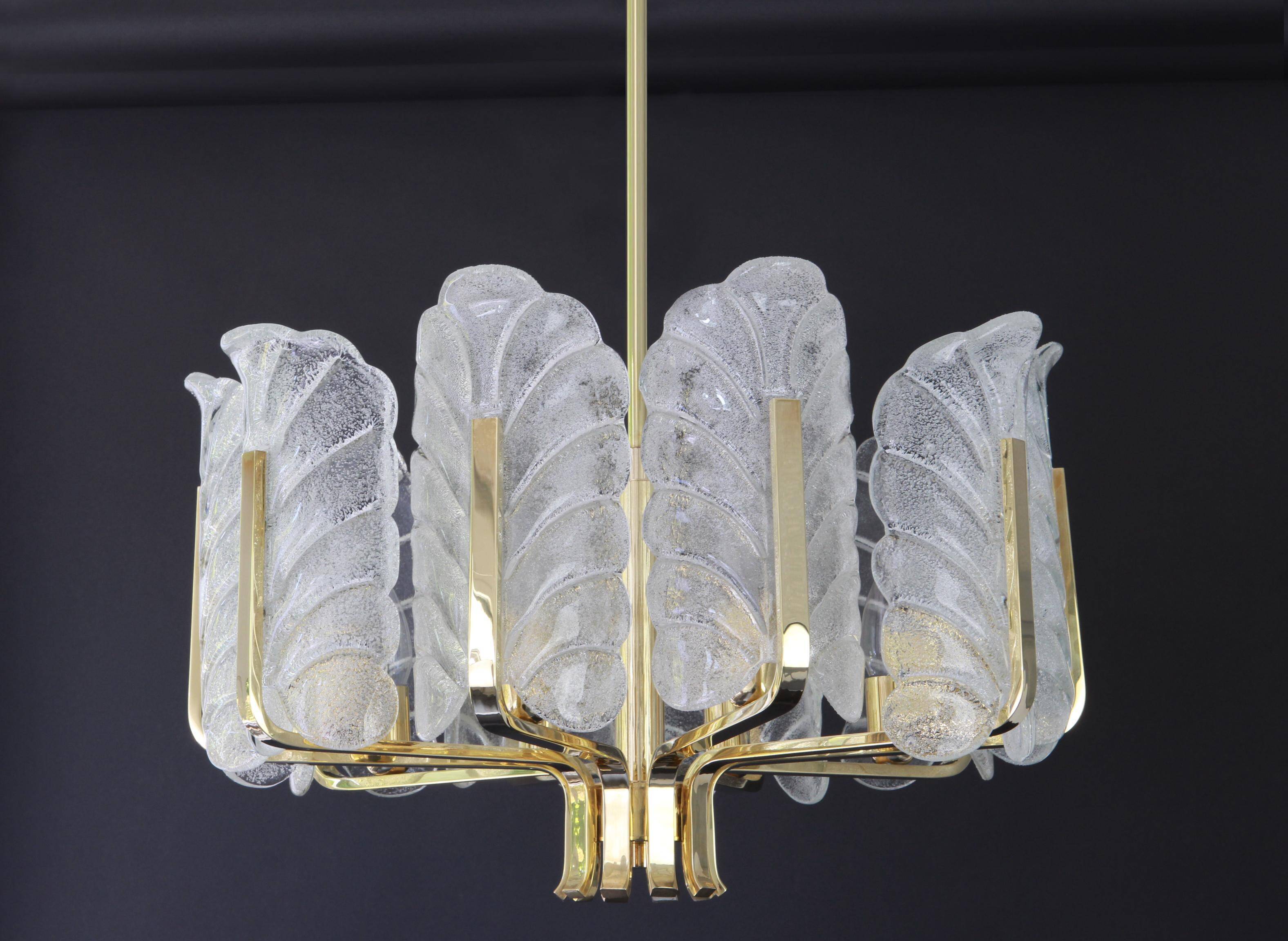 1 of 3 Stunning chandelier by Carl Fagerlund, Murano glass leaves, 1960s