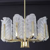 1 of 3 Stunning chandelier by Carl Fagerlund, Murano glass leaves, 1960s