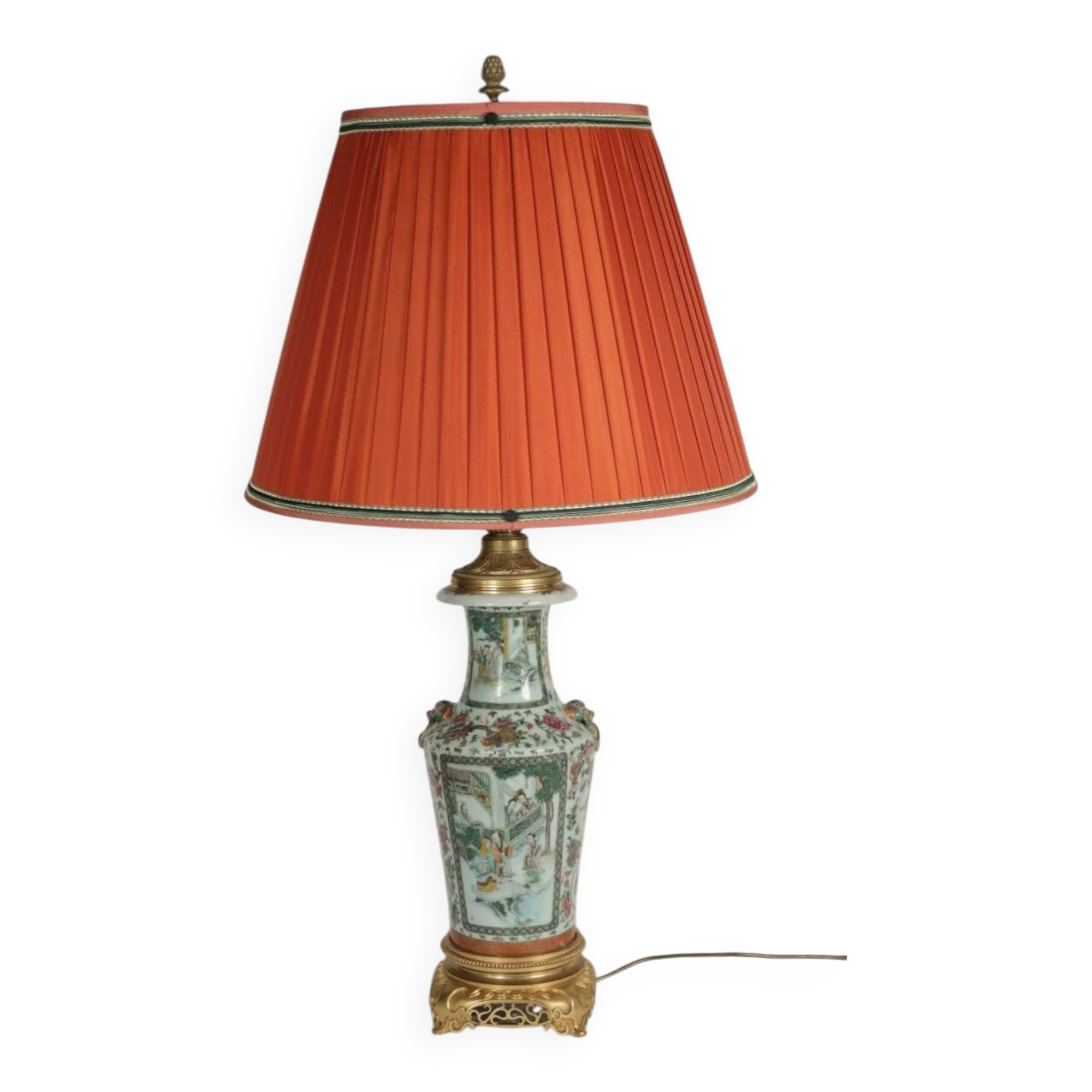 Early 20th century Chinese lamp, porcelain and gilt bronze