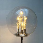 Spherical chrome and glass planetary floor lamp from the mid-century German space age by Doria Leuchten, 1960s.