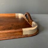 Old tray in wood and brass