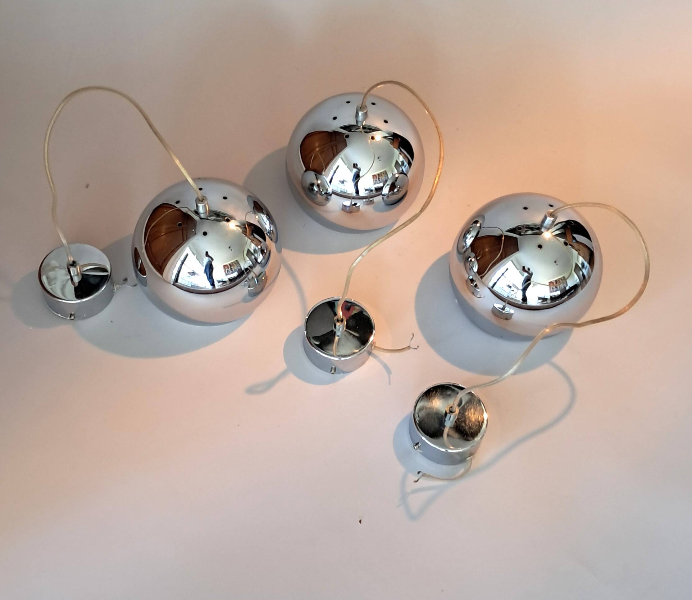 Set of 3 Benny Frandsen modular chrome pendant lights, Denmark 1970/80